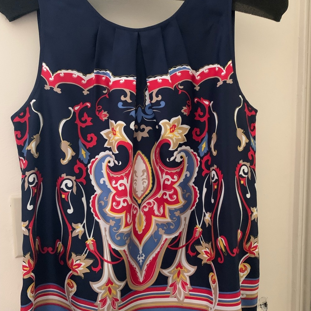 14p silky summer top navy with multicolor Talbots